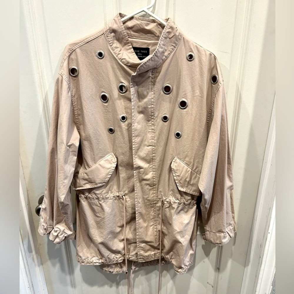 Love Tree Tan‎ Cotton Grommet Eyelet Field Jacket Fishtail Hem Small Hardware